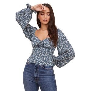 Astr Blue Floral Long Sleeve Top